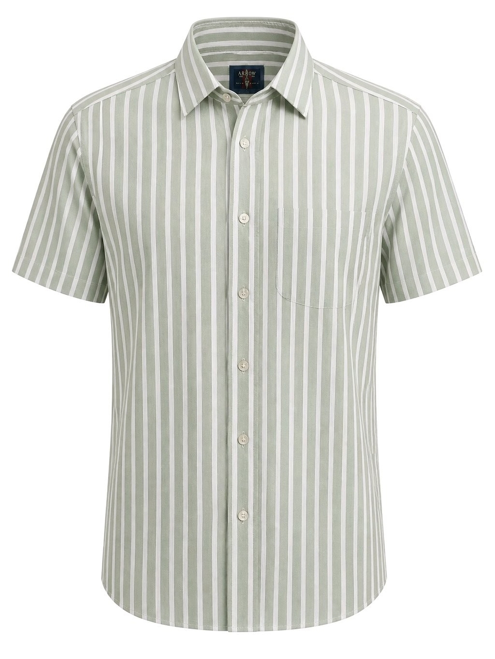 Men's Arrow Short-Sleeve Vertical Stripe Button-Down Shirt - Sage/White #571